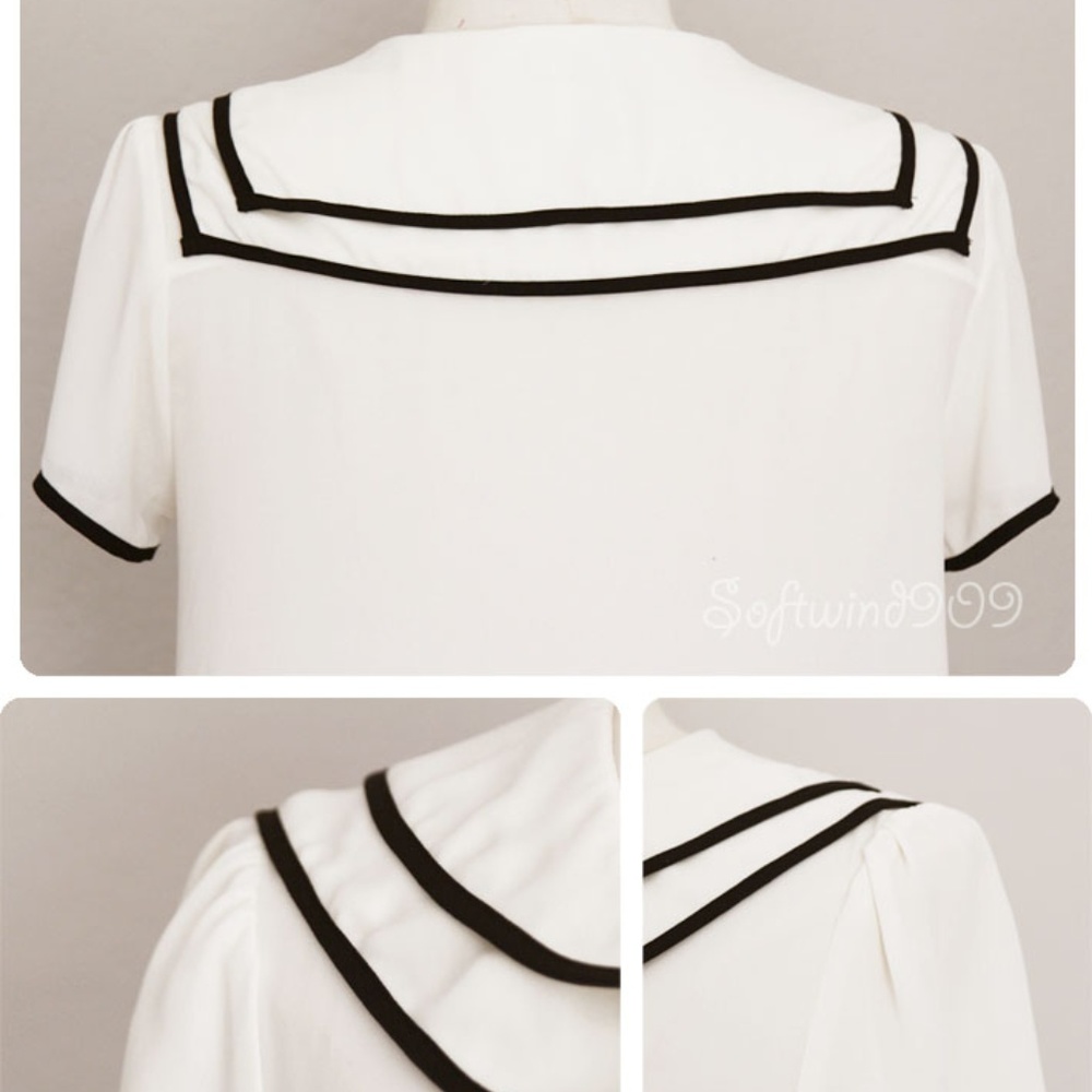 Ivory Sailor Peter Pan Collar Goth Lolita Blouse - Picture 4 of 8
